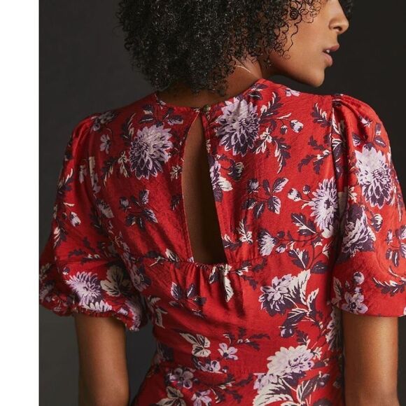 Anthropologie Maeve red floral puff sleeve maxi dress size 4 NWT - Picture 5 of 15